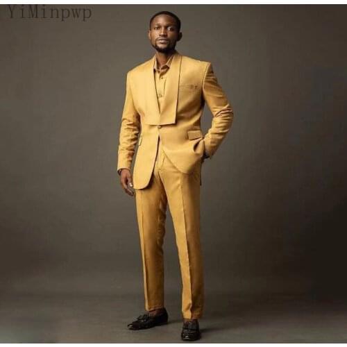 YiMinpwp Men Suits 2 Piece Shawl Lapel One Button Costume Mariage Homme Blazer Jacket Men Tuxedos Groom Wedding Suit