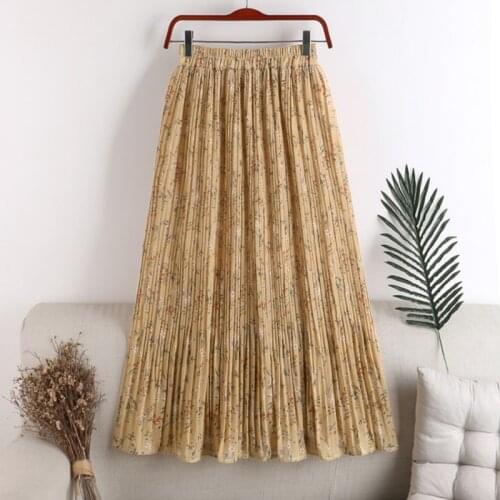 Bohemian High Waist Casual Women Skirt Elegant Spring Summer Floral Print Pleated Female Long Skirts DS166