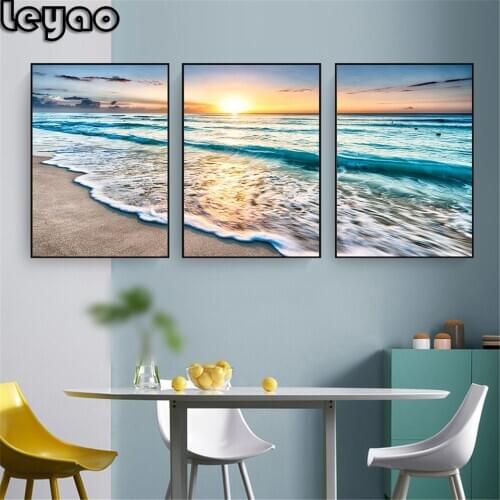 Sea Landscape Painting Beach 5d Full round/square Diamond embroidery 3 Piece DIY Diamond painting Cross stitch Diamond mosaic