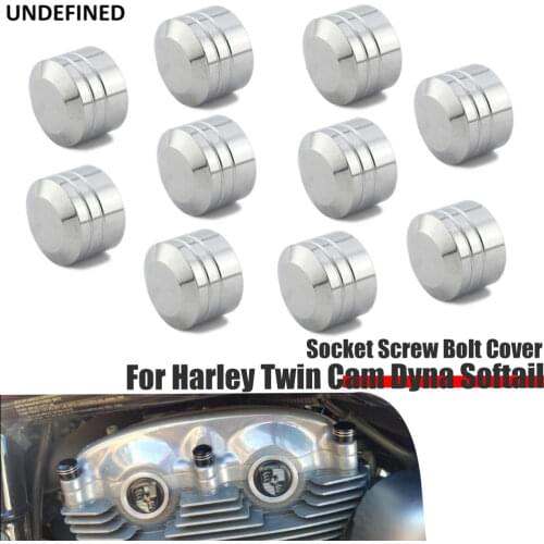10pcs Motorcycle Head Bolt Cover Schrauben Motor Topper Screw Caps Aluminum for Harley Twin Cam Dyna Softail Touring FLH Chrome