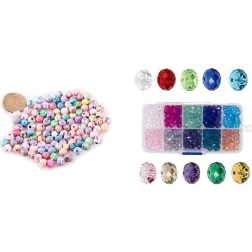 100Pcs Beads Ceramic Round 10 Mm Dia. & 300Pc 8Mm Acrylic Faceted Crystal Beaded Material DIY Bracelet Necklace