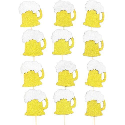 12PCS Glittering Beer Cup Shape Useful Lovely Creative Cupcake Decor Cake Picks for Party