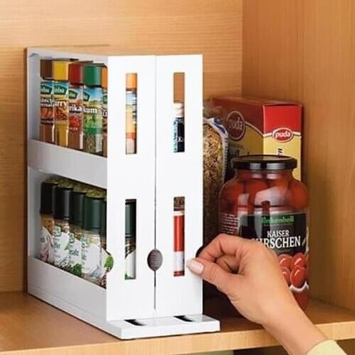 2Layer Rotating Seasoning Rack Spices Jar Bottle Food Storage Box Kitchen Bottle Storage Organizer Shelves Slide Cabinet Rack