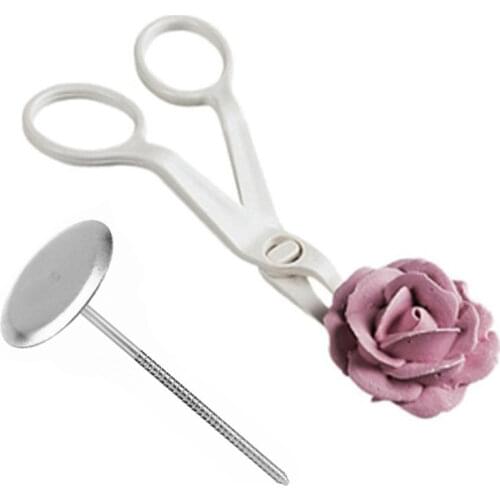 2Pcs Piping Flower Scissors Nail Safety Rose Decor Lifter Fondant Cake Decorating Tools Tray Cream Transfer Baking Pastry Tools