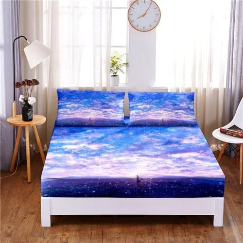 Rosy Clouds Digital Printed 3pc Polyester Fitted Sheet Mattress Cover Four Corners with Elastic Band Bed Sheet Pillowcases