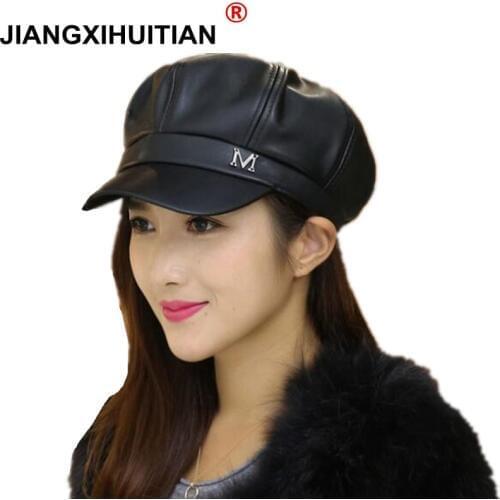 New Pu Leather Beret Hat Winter Hats For Women Men Painter Newsboy Cap Male Vintage Beret Female Black Boinas England Style Hat