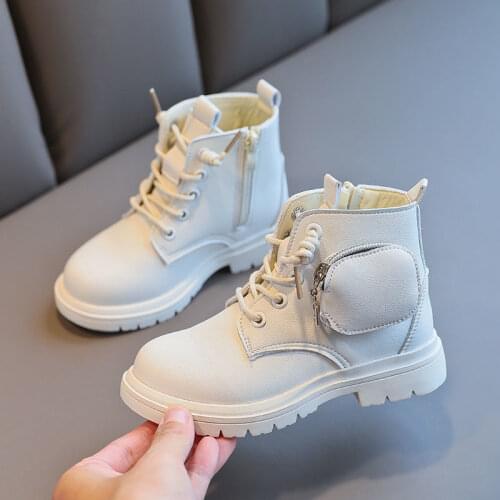 Girls Martin Boots 2021 Winter Autumn New Little Princess Single Boots British Style Fashion Children Pockets Short Boots Baby