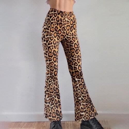 New Fashion Woman Girls Elastic High Waist Leopard Flared Pant Bell Bottom High Street Women Clothes
