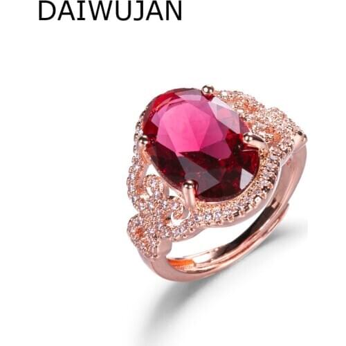 DAIWUJAN Luxury Crystal Butterfly Open Rings For Women 925 Sterling Silver Rose Gemstone Adjustable Wedding Party Jewelry