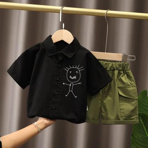 Summer 100% Cotton Baby Boy Clothes Cartoon Print Children Clothing 2 Pcs T-Shirt + Shorts Clothing Sets Casual Kids Boy Clothes
