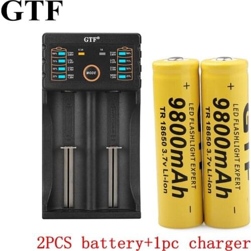 Gtf 3.7v 18650 9800mah battery with gf208 usb smart battery charger for ni-mh lithium for 14500 26650 18350 18650 battery batter