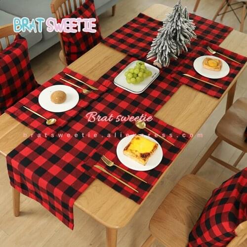 Red Buffalo Plaid Christmas Placemat for Kitchen Dining Table Runner Decorations Cotton Xams Placemats Pillowcase Decor for Home