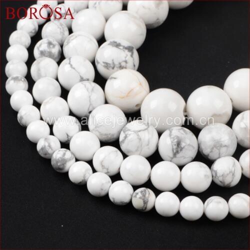 BOROSA 6mm 8mm 10mm 12mm Round White Howlite Loose Beads Natural Stone Beads for Making Bracelet Necklace DIY Jewelry LS001