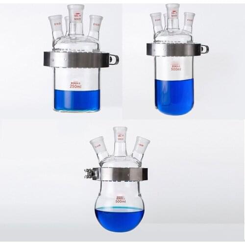 Lab Glass 500ml Single Deck Reactor Bottle Removalbe Flange Mouth,3 Standard 24