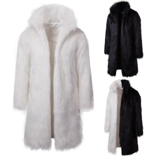 Fast Express black and white fashion personality casual mens long fur coat leather jacket faux fur coat men men clothing