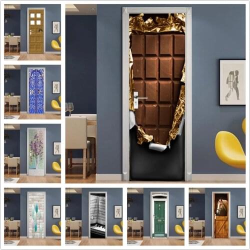 Modern Design Door Sticker Wallpaper Chocolate Piano Horse Self-adhesive Stickers Porte Deursticker Living Room Decor Mural Art