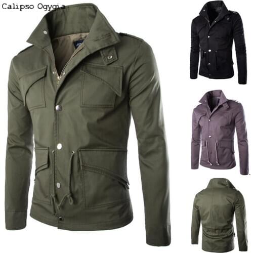 New Plus size M-4XL Mens Casual Army Military black Single breasted Jacket and Coat Calipso Ogygia COML13 Free shipping