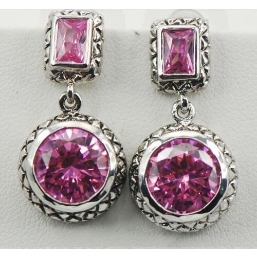 New Pink Crystal Zircon Woman 925 Sterling Silver Crystal Earrings TE520