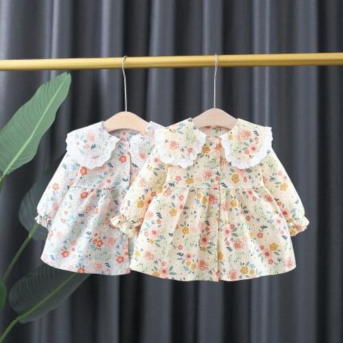 2021 Autumn Baby Girls Lapel Dress Lace Collar Long Sleeves