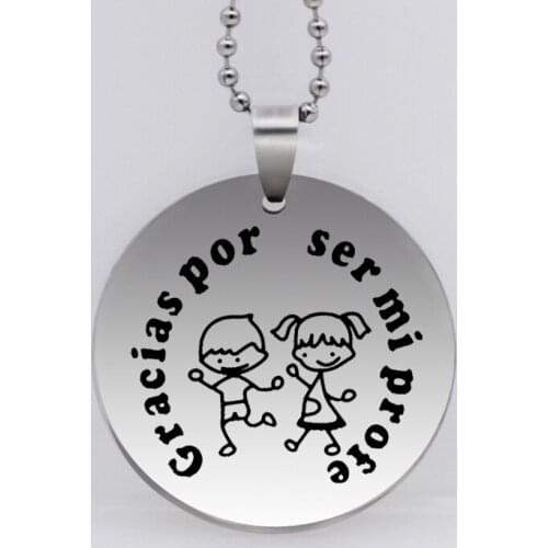 "Gracias por ser mi profe" Necklaces Stainless Steel Boy and Girl Disc Necklace Jewelry for Teacher YP6925