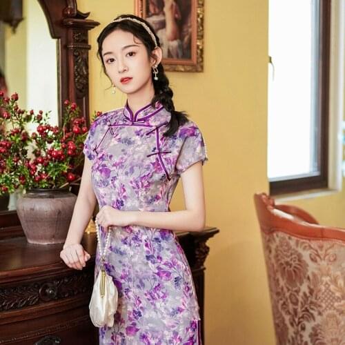 Summer 2021 Chinese Style Dress for Women Improved Young Models Gentle Disc Buttons Fashion Elegant Ladies Daily Thin Cheongsam