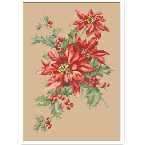 Christmas safflower cross stitch package flower 18ct 14ct 11ct unprint flaxen cloth cotton silk thread embroidery DIY handmade