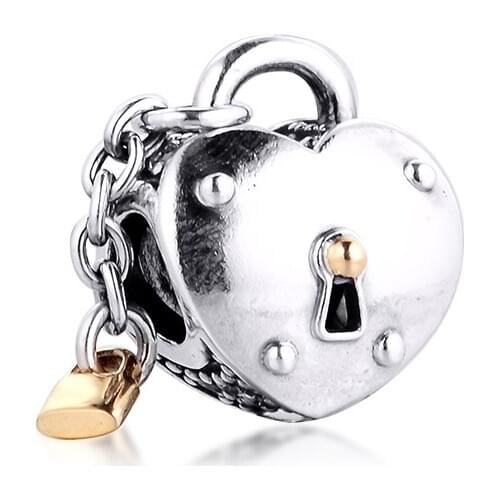 GPY Xmas Two-Tone Heart Lock Winter Charms 925 Original Fit Pandora Bracelet Sterling Silver Beads for Jewelry Making DIY Women