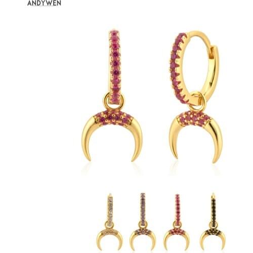 ANDYWEN 925 Sterling Silver Rose Red Pendant Pendiente Piercing Drop Earring Women Fashion Luxury Jewelry European Party Jewels