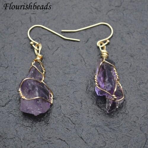 Natural Gemstone Earrings Irregular Rough Stone Women Fashion Jewelry Party Ear Accessories Crystal / Amethyst / Green Fluorite