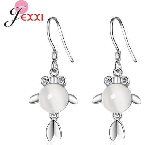 High Quality 925 Sterling Silver Cats Eye Fish Earrings Women Girls Lady Fashion Wedding Party Jewelry Accessory Fishes Earring