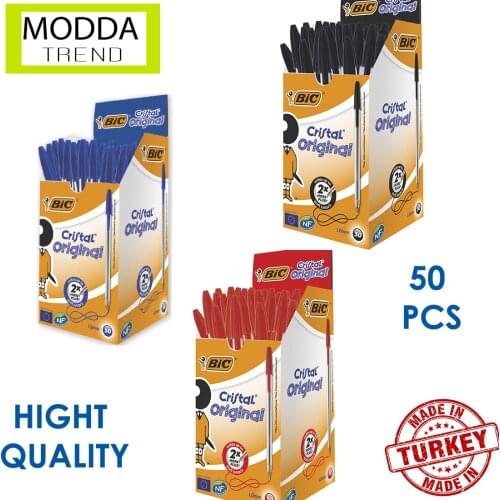 Bic Cristal Medium Ballpoint Pen Red - Black - Blue 50 Piece Box Harmless Plastic Compliant With Long-Lasting standards