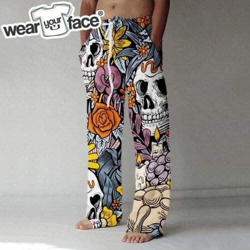 Flowers Skull Vocation 3D All Over Printed Wide Leg Pants Casual Streetwear Funny Joggers Women Men Clothing Plus Size