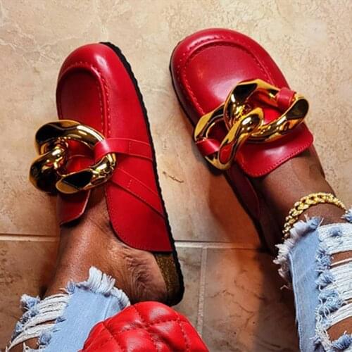 2021 Latest Fit All Seasons Fashion Slides House Outside Slides Comfortable Slippers Women Gold Chain Sandal Big Size 10.5