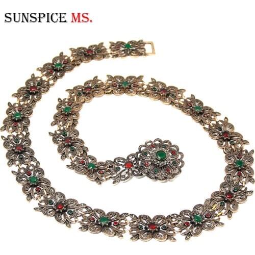 Sunspicems Casual Moroccan Caftan Belt for Women Wedding Dress Metal Flower Buckle Link Chain Adjustable Length