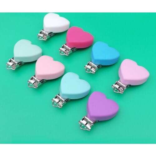 Sutoyuen 5pcs Baby Teether Pacifier Clips Silicone Heart Holder Ecofriendly Crafts Teething Dummy Clips Adapters Attachments