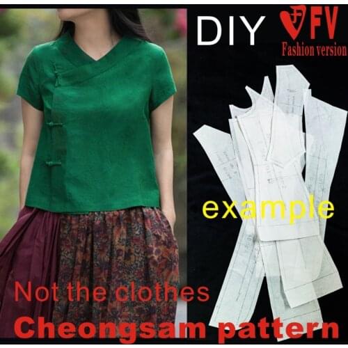 Improved Hanfu pattern womens summer cotton and linen silk shirt ethnic fragrant cloud yarn 1:1 clothing cutting drawing BQP-35