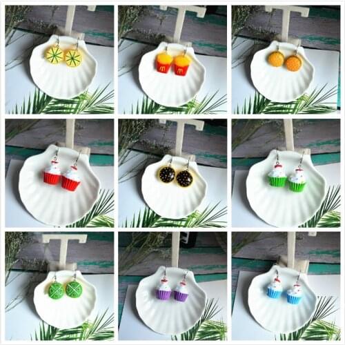 Unique Design Harajuku Fashion Cartoon Emulational Food Earrings Creative DIY Cake Ice Cream Burger Personal Earrings