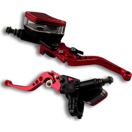 7/8" 22mm Universal Motorcycle Master Cylinder Reservoir Hydraulic Brake Clutch Lever Red CNC Aluminum Adjustable
