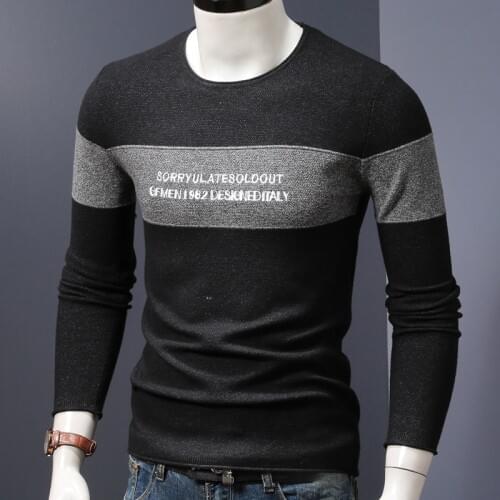Knitted Sweater Winter Men Pullover Fashion Letter Embroidery Crewneck Slim Fit Jersey