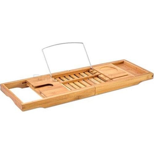 70-105cm Extendable Bamboo Bathtub Trays Bath Caddy Tray Home SPA Wooden Bathtub Tray Book Wine Tablet Holder Reading Rack