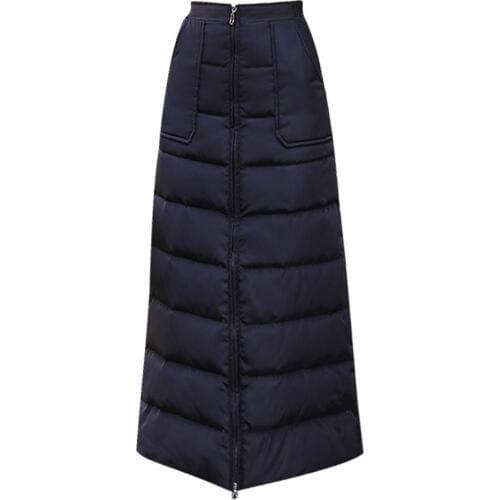 Plus size 5XL!autumn winter Down cotton skirt women New long thick warm a-line long zip skirt