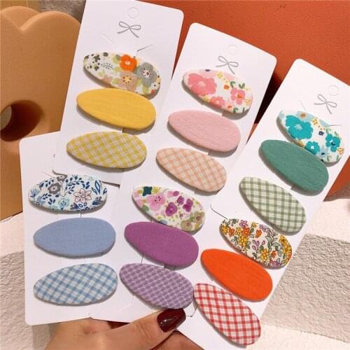 3 Pcs New Korean Fashion Childrens Plaid Hairpin Cute Baby Princess Fresh Simple Fabric Floral BB Clip Kids Hair Accessories