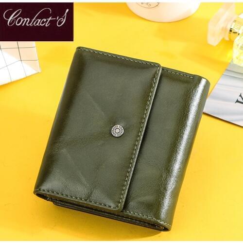 Green Ladies Genuine Leather Wallet Women Clutch Coin Purse Luxury Femal Rfid Card Holder Wallets Girls Carteras Monederos Mujer