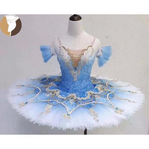 FLTOTURE Women Professional Classical Performance Ballet Platter Tutu Blue Bird JY2514 light Blue Lace Pancake Tutus For Sale