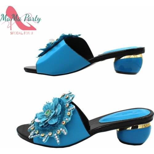 2021 INS Hot Selling African Women Shoes in Sky Blue Color High Quality Nigerian Ladies Slingbakcs Slipper for Wedding Party