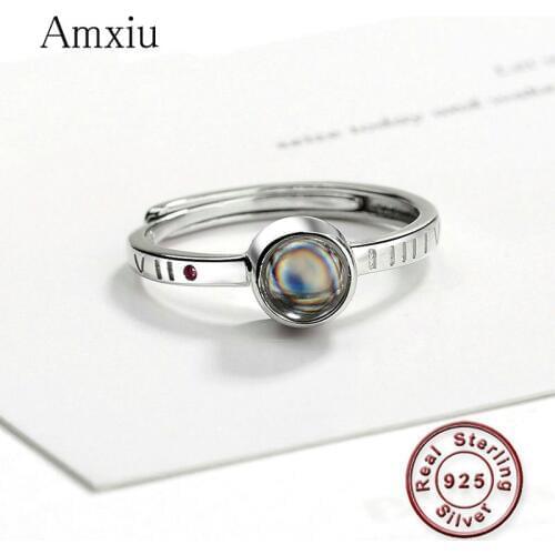 Amxiu 100 languages I love you Projection Ring 925 Sterling Silver Ring Adjustable Ring Roman Numerals Open Ring For Women Gift