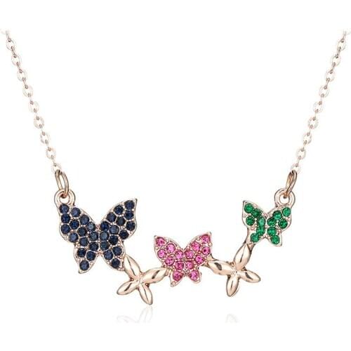 Rainbow Rhinestone Butterfly Pendant Necklace Minimalist Animal Choker Necklace For Women fashion Charm Jewelry Collier