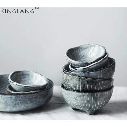 1pc KINGLANG Japanese Style Ceramic Unique Design Small Sauce Dishes Ice-Cream Bowl Rice Bowl Tableware