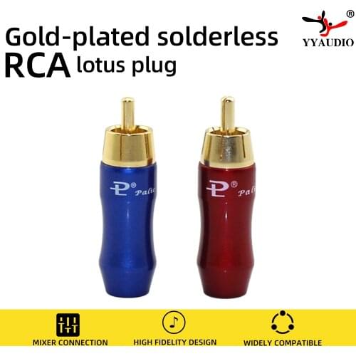 Free Shipping 10 pcs High Quality Brass Pailiccs Gold-Plated RCA Male Plug Connector AV Connector for 6.5mm Cable