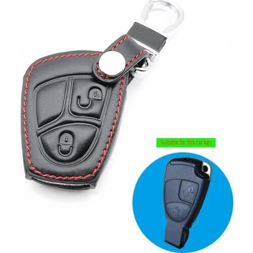 2 Button Leather Key Car Key Chain Case Cover For Mercedes Benz W169 CLASS TO B C E S R C200E 260L GLK300